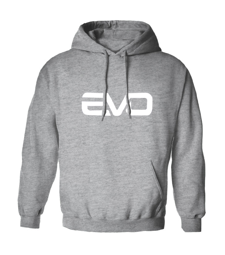 EVO CLASSIC Grey Hoodie mit EVO auf der Brust.
