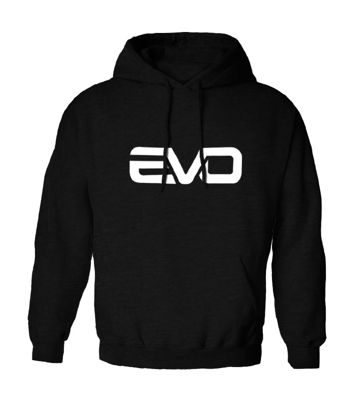 EVO CLASSIC Black Hoodie mit EVO auf der Brust.